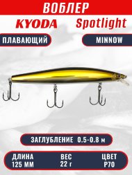 Воблер KYODA Spotlight Minnow-125F 12,5 см 22 гр цвет P70, заглубление 0,5-0,8 м