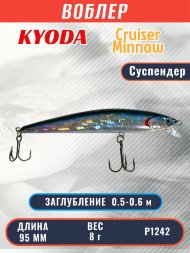 Воблер KYODA Cruiser Minnow-95SP, длина 9,5 см, вес 8.0 гр цвет P1242, заглубление 0,5-0,6 м