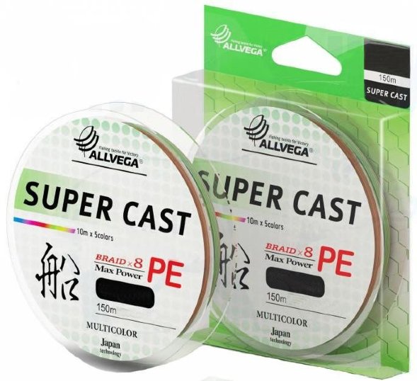 Леска плетеная ALLVEGA Super Cast X8 мультиколор 0.185 150м